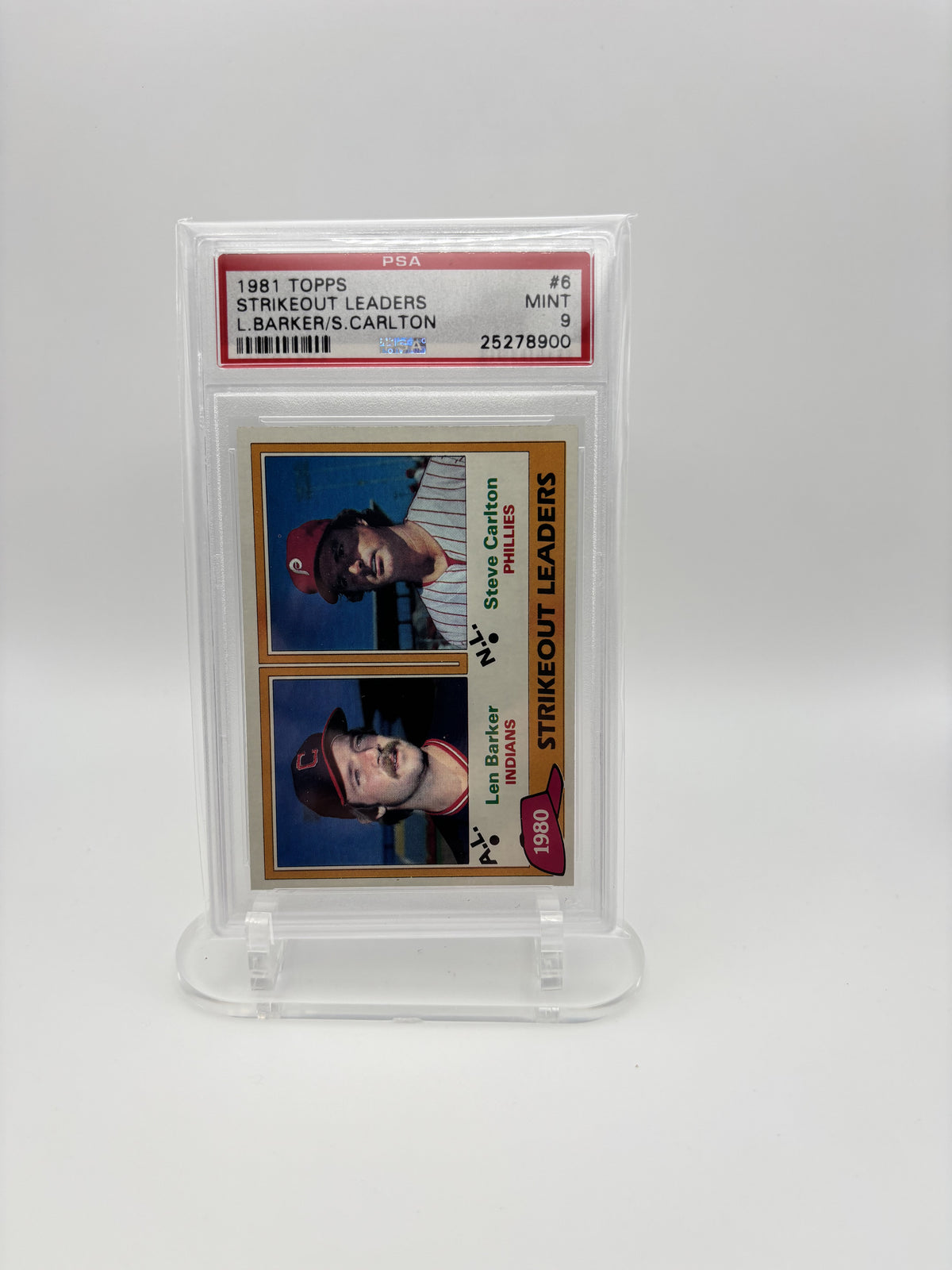 1981 Topps #6 Len Barker / Steve Carlton Strikeout Leaders PSA 9
